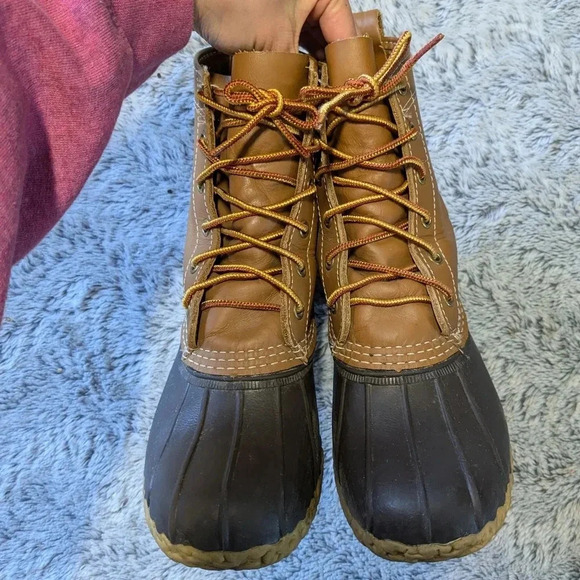 LL Bean Duck Boots 8" Brown Size 6 B M Unlined Winter Waterproof Water Snow - Picture 10 of 12